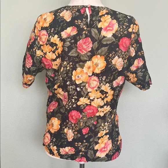 Royalsilk Vintage Floral Women's Top - Black, Red, Yellow - Picture 3 of 4